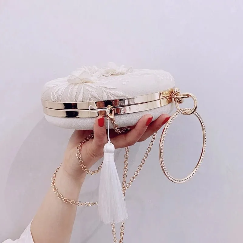 Tassel Metal Small Clutches Lady Embroidery Wedding Purse