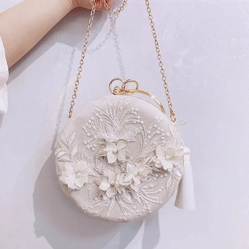 Tassel Metal Small Clutches Lady Embroidery Wedding Purse