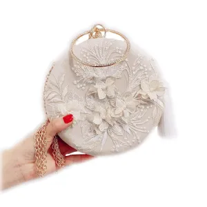 Tassel Metal Small Clutches Lady Embroidery Wedding Purse