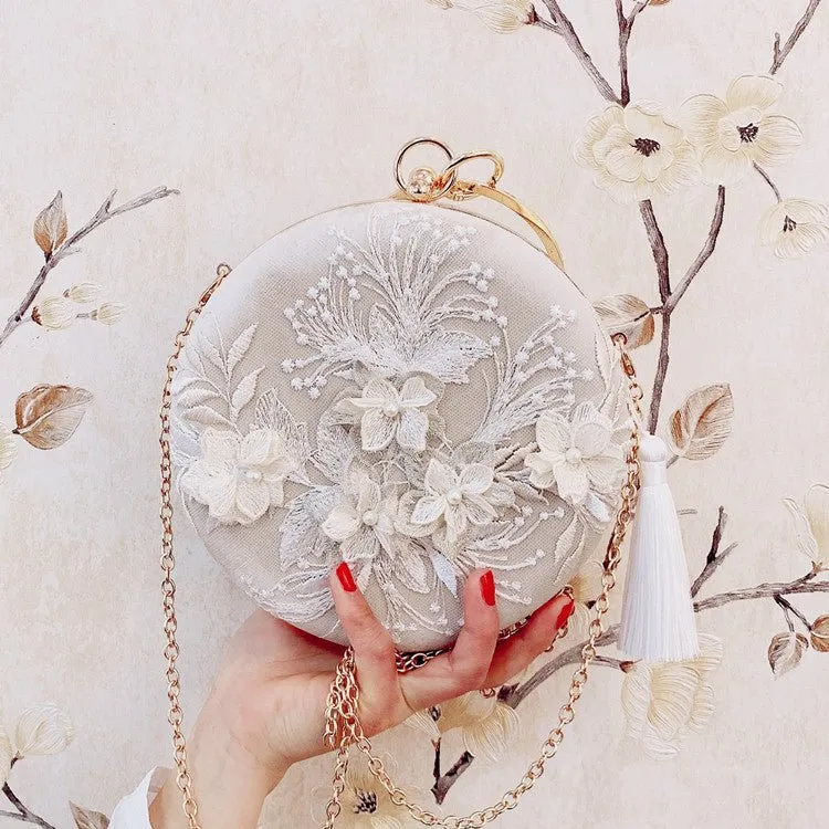 Tassel Metal Small Clutches Lady Embroidery Wedding Purse