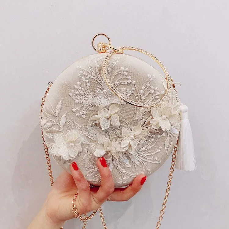 Tassel Metal Small Clutches Lady Embroidery Wedding Purse