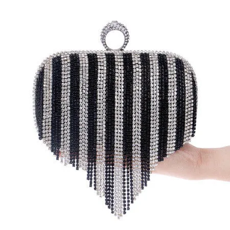Tassel Rhinestone Finger Ring Evening Bags Diamonds Wedding Handbags Women Day Clutch Mini Purse Bag With Chain Mixed Color