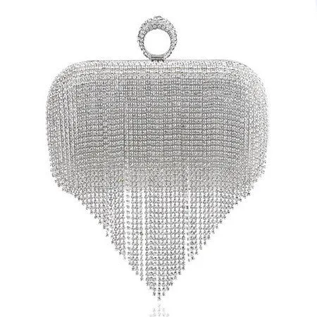 Tassel Rhinestone Finger Ring Evening Bags Diamonds Wedding Handbags Women Day Clutch Mini Purse Bag With Chain Mixed Color