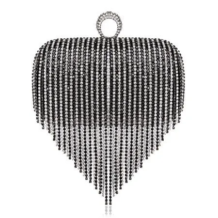 Tassel Rhinestone Finger Ring Evening Bags Diamonds Wedding Handbags Women Day Clutch Mini Purse Bag With Chain Mixed Color