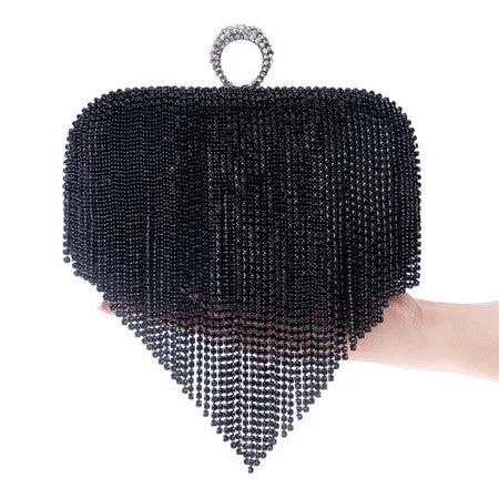 Tassel Rhinestone Finger Ring Evening Bags Diamonds Wedding Handbags Women Day Clutch Mini Purse Bag With Chain Mixed Color