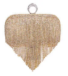 Tassel Rhinestone Finger Ring Evening Bags Diamonds Wedding Handbags Women Day Clutch Mini Purse Bag With Chain Mixed Color