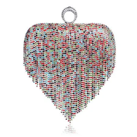 Tassel Rhinestone Finger Ring Evening Bags Diamonds Wedding Handbags Women Day Clutch Mini Purse Bag With Chain Mixed Color
