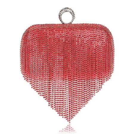 Tassel Rhinestone Finger Ring Evening Bags Diamonds Wedding Handbags Women Day Clutch Mini Purse Bag With Chain Mixed Color