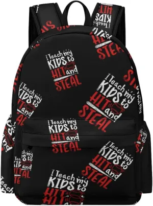 Teach Kids to Hit And Steal Baseball Backpack for Mens Womens Shoulder Backpacks Travel Bag Laptop 16.5x11.8x5.9in