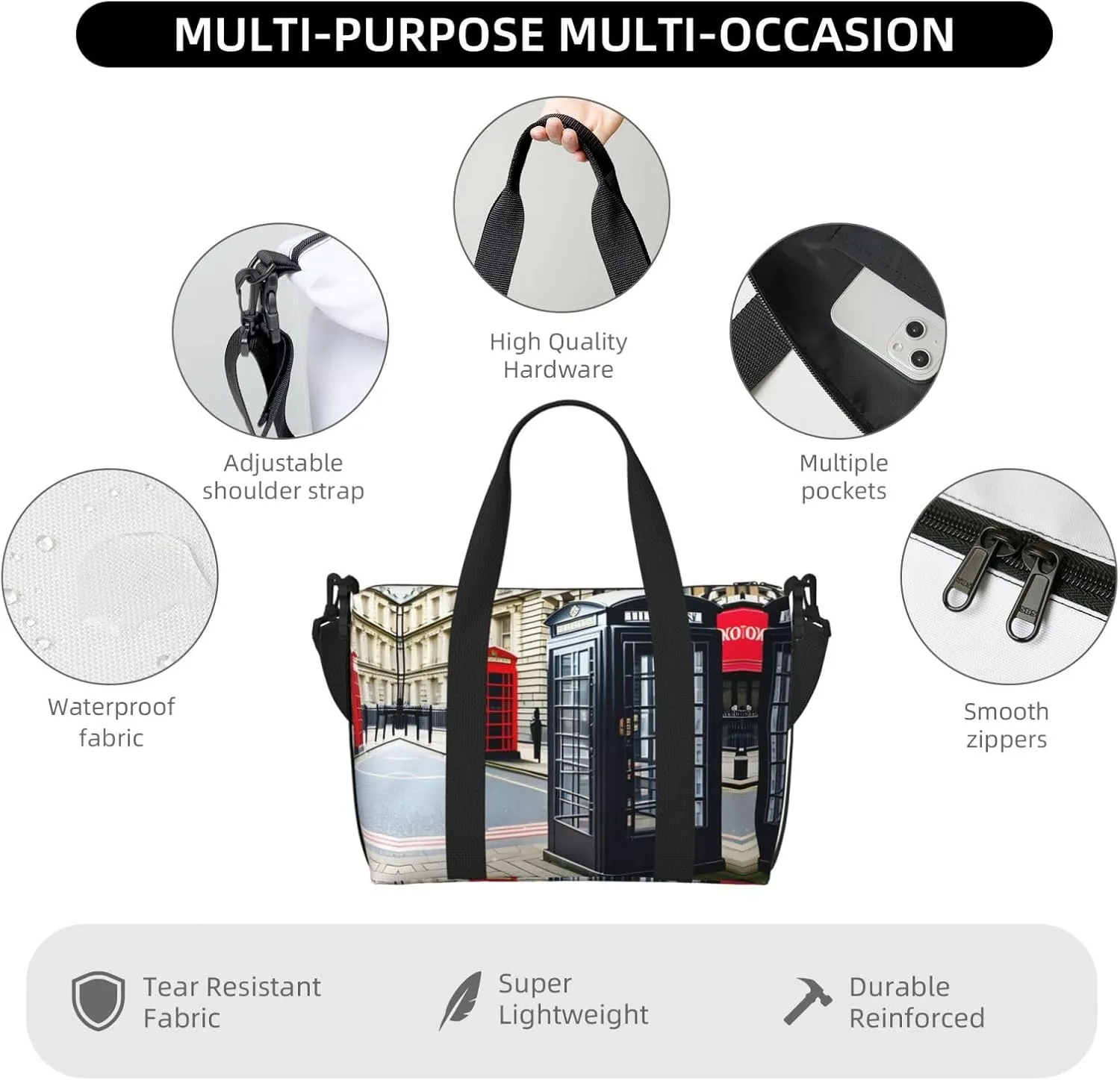 Telephone Booth Travel Duffel Bag Carry On Tote Bags For Men,Weekender Overnight Bag,Sports Tote Gym Bag