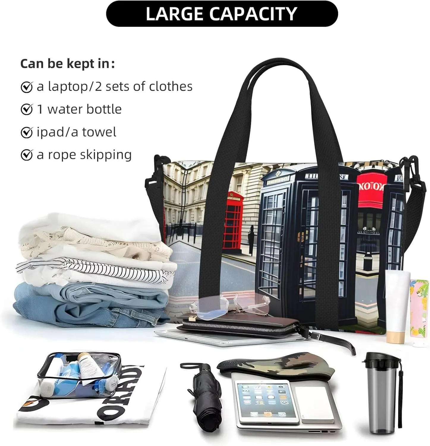 Telephone Booth Travel Duffel Bag Carry On Tote Bags For Men,Weekender Overnight Bag,Sports Tote Gym Bag