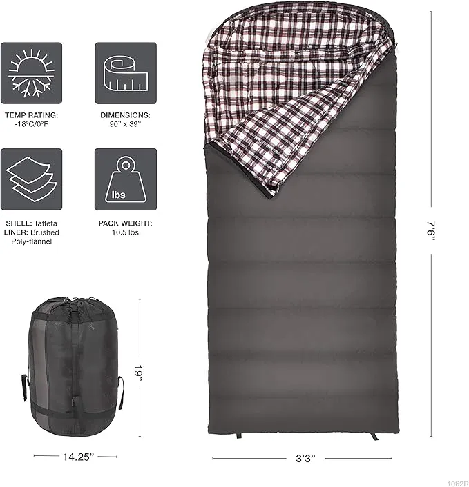 TETON Sports Fahrenheit XXL, -25, 20, and 0 Degree Sleeping Bag for Adults; Warm Cotton Lining for Camping in Comfort, All Weather Sleeping Bags