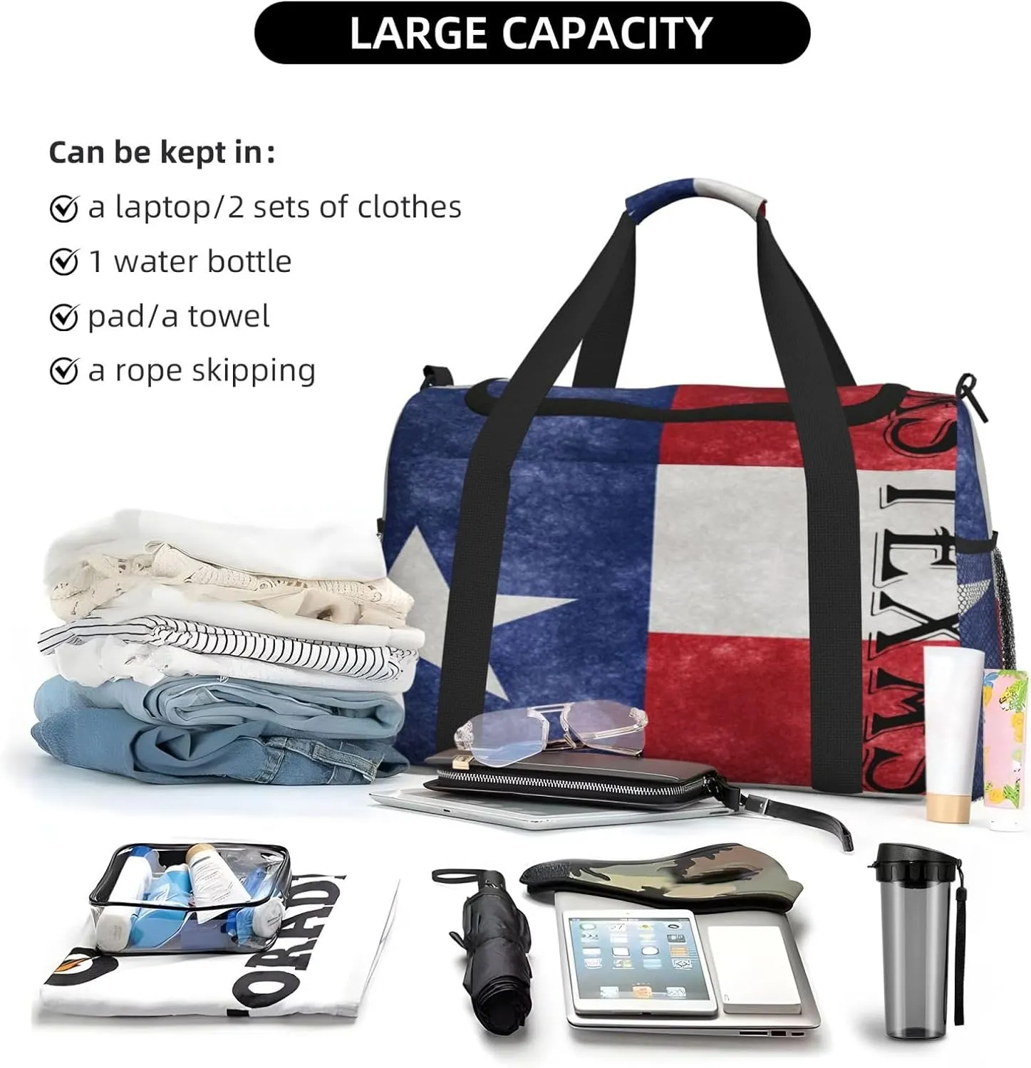 Texas Lone Star Travel Duffel Bag Large Foldable Waterproof Overnight Bag For Beach Swim Bags Pool Sports Gym