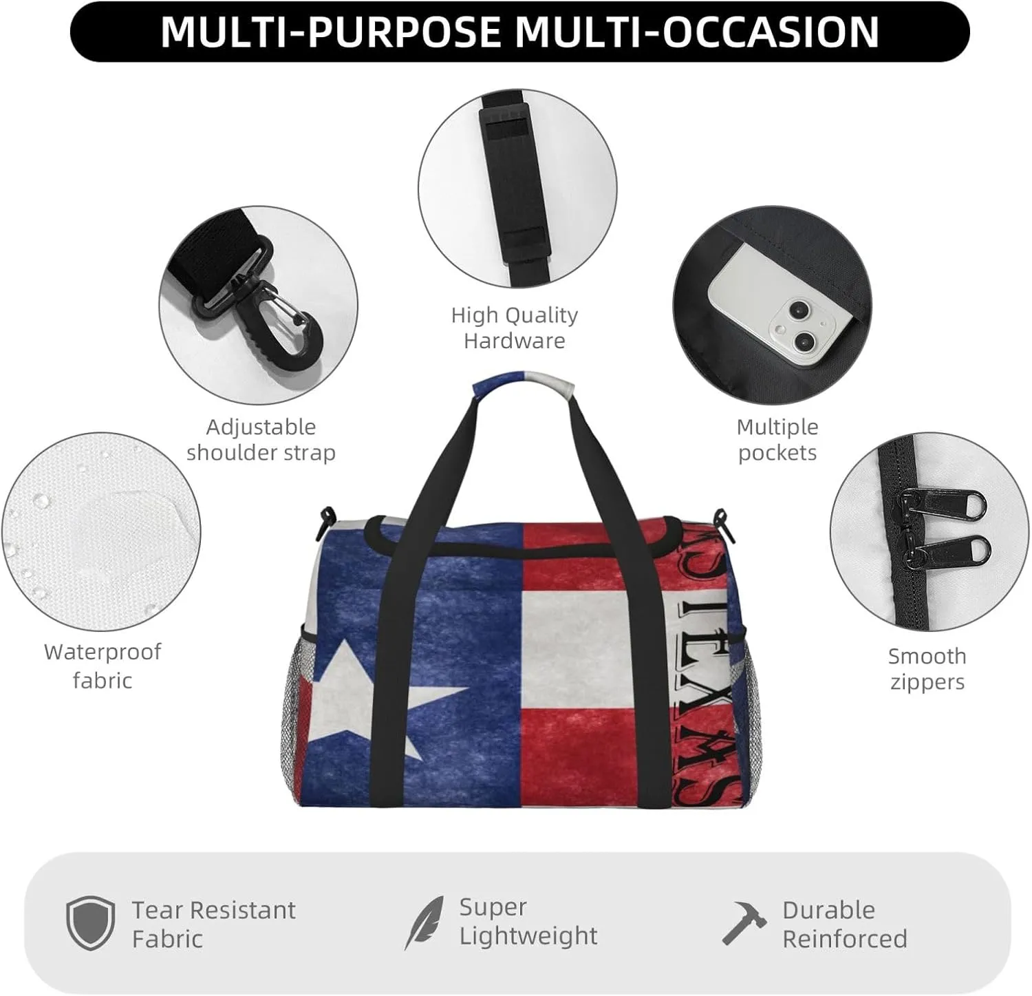 Texas Lone Star Travel Duffel Bag Large Foldable Waterproof Overnight Bag For Beach Swim Bags Pool Sports Gym