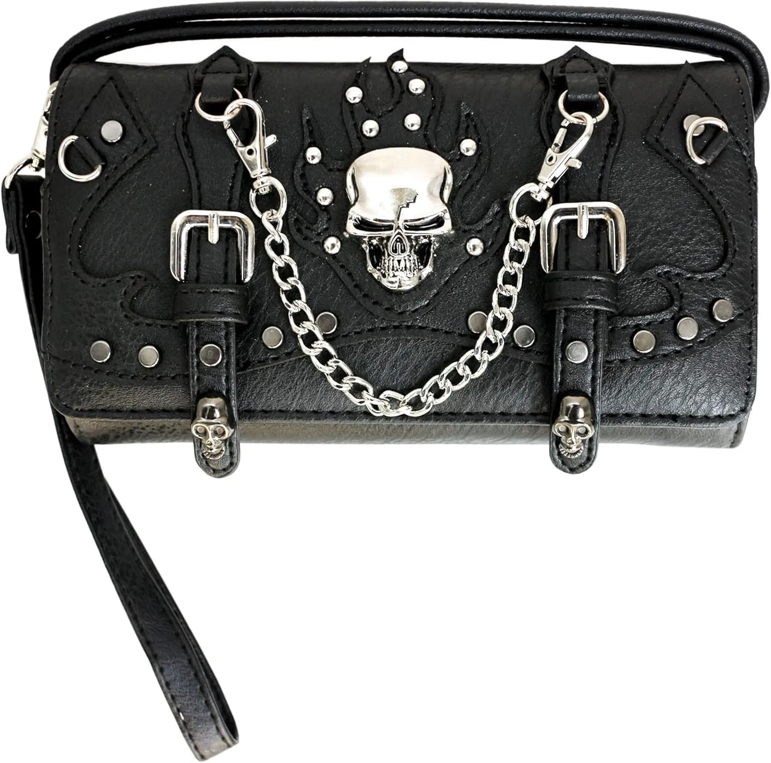 Texas West Women's Skull Rhinestone Chain Handbag Purse Wallet