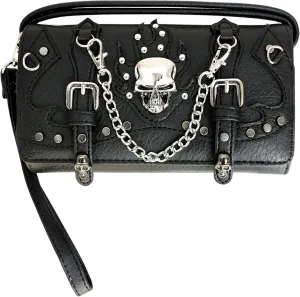 Texas West Women's Skull Rhinestone Chain Handbag Purse Wallet