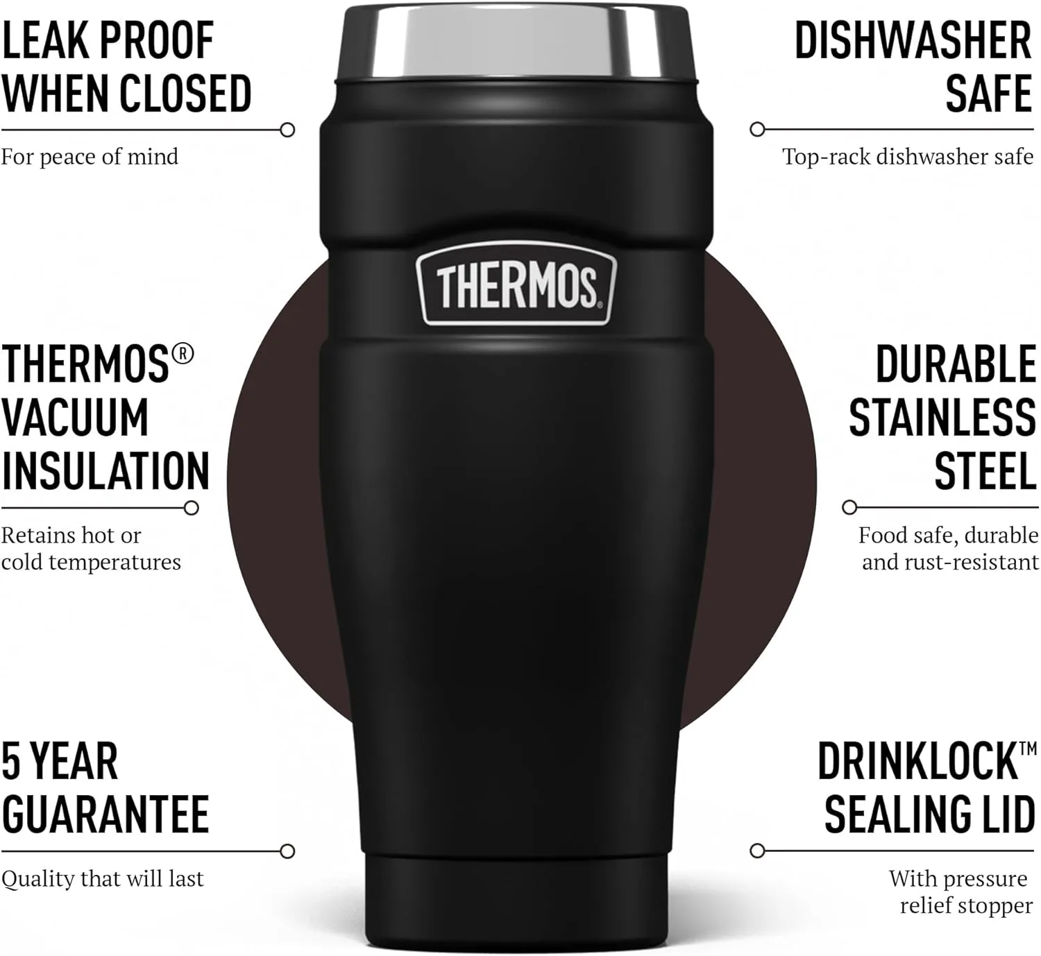 Thermos 101556 Stainless King Travel Tumbler Matt Black, 0.47 L