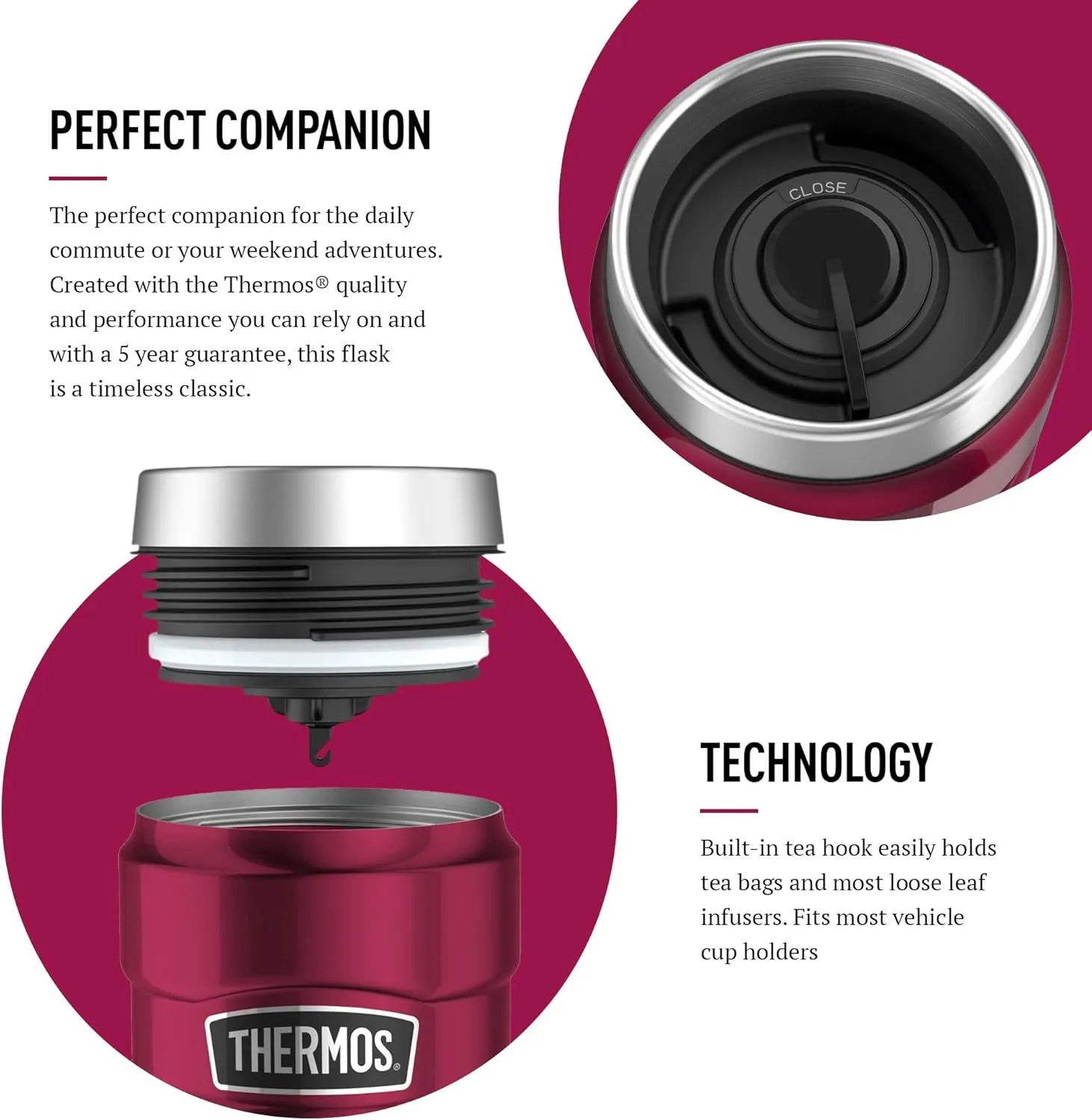 Thermos Stainless King Travel Tumbler, Raspberry, 470 ml