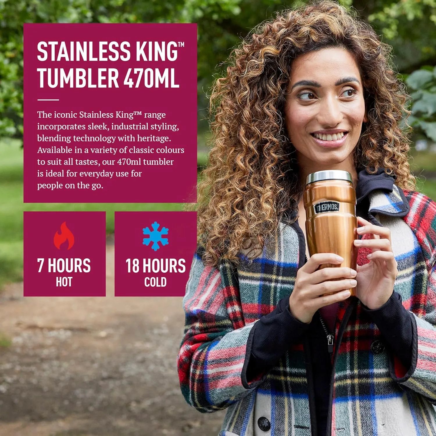 Thermos Stainless King Travel Tumbler, Raspberry, 470 ml