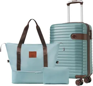 Three-Piece Luggage Set for Travel and Convenience, Lightweight Hardshell, 20-Inch Carry-On Case with Travel Bag and Toiletry Kit, Blue