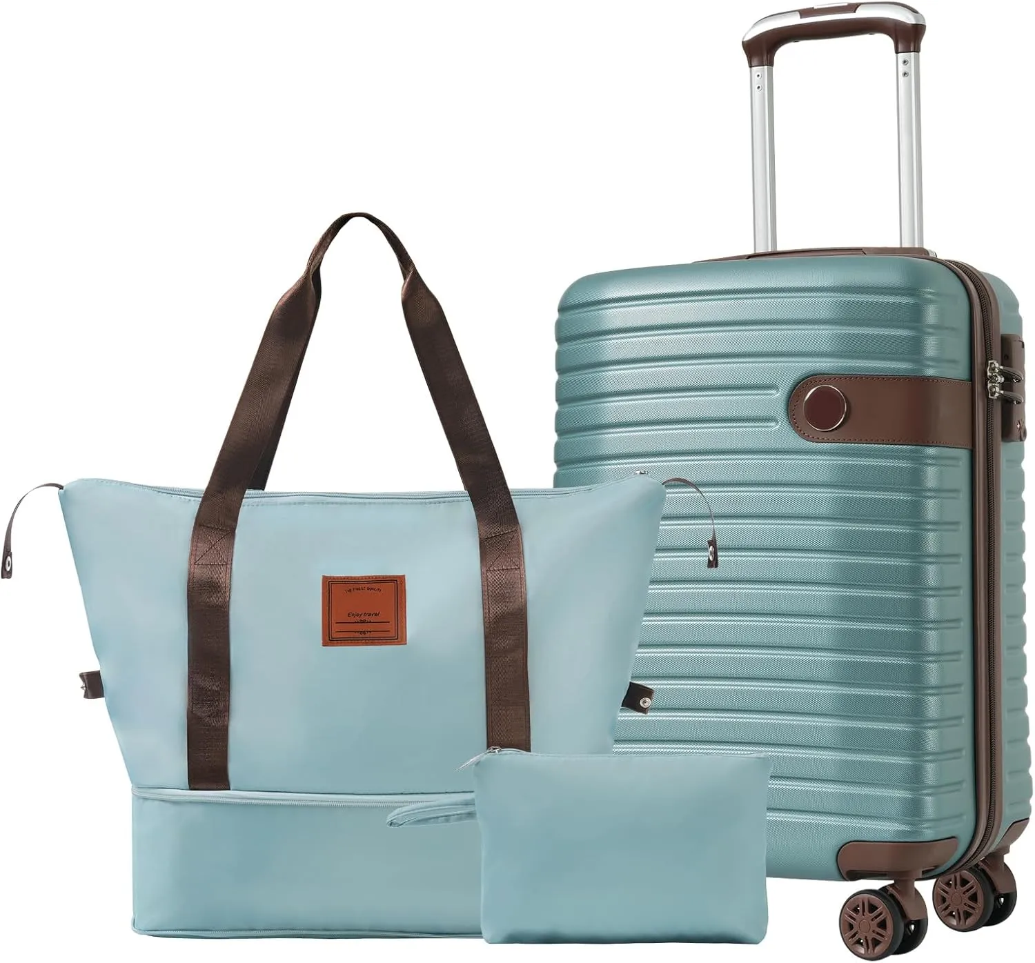 Three-Piece Luggage Set for Travel and Convenience, Lightweight Hardshell, 20-Inch Carry-On Case with Travel Bag and Toiletry Kit, Blue