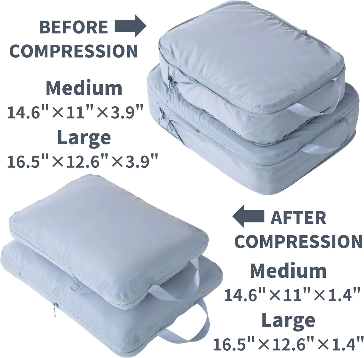 tianzong Compression Packing Cubes for Suitcases, Luggage Organizer Bags Set for Travel (Grey, 2 Pack Large)