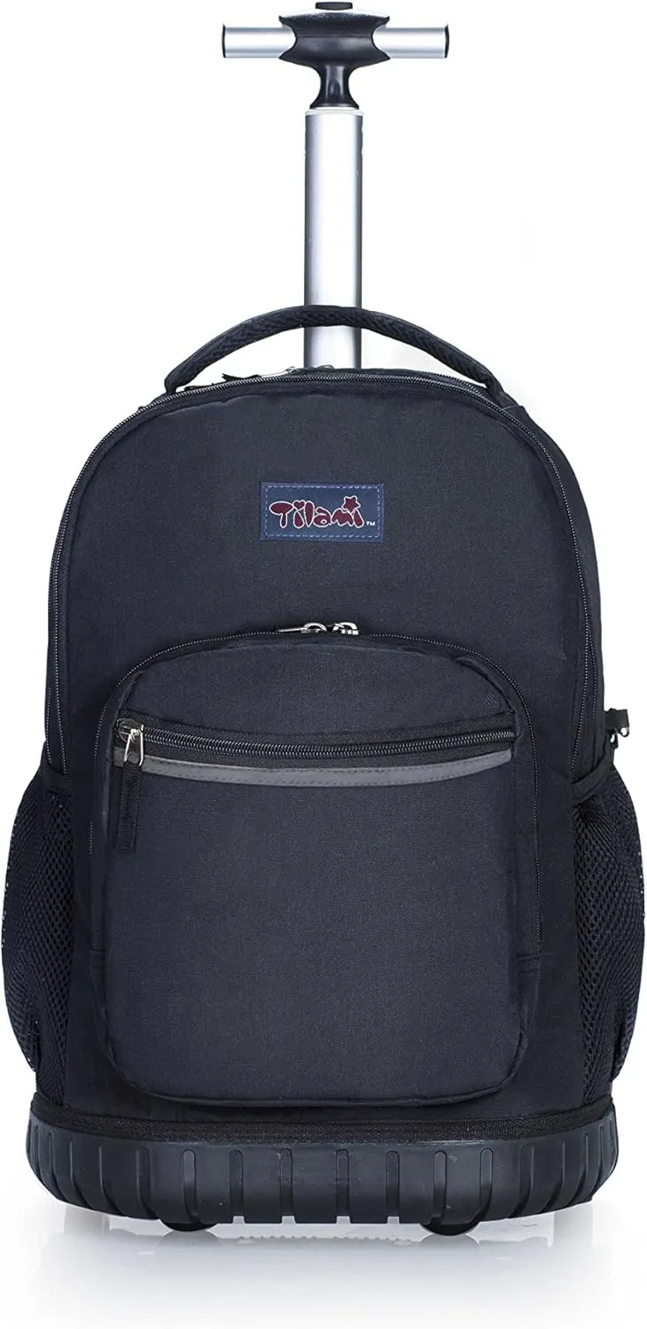Tilami Rolling Backpack 18 Inch for School Travel, Black
