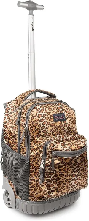Tilami Rolling Backpack 18 Inch for School Travel, Leopard Brown