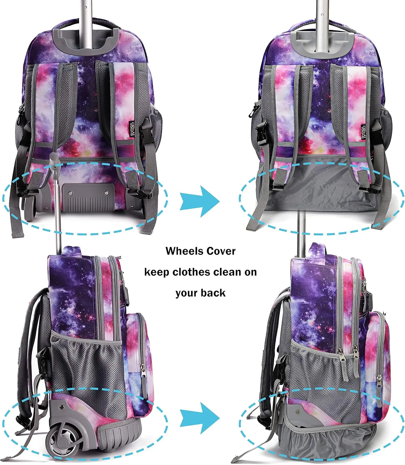 Tilami Rolling Backpack 18 inch Wheeled Backpack School College Student Travel Trip Boys and Girls