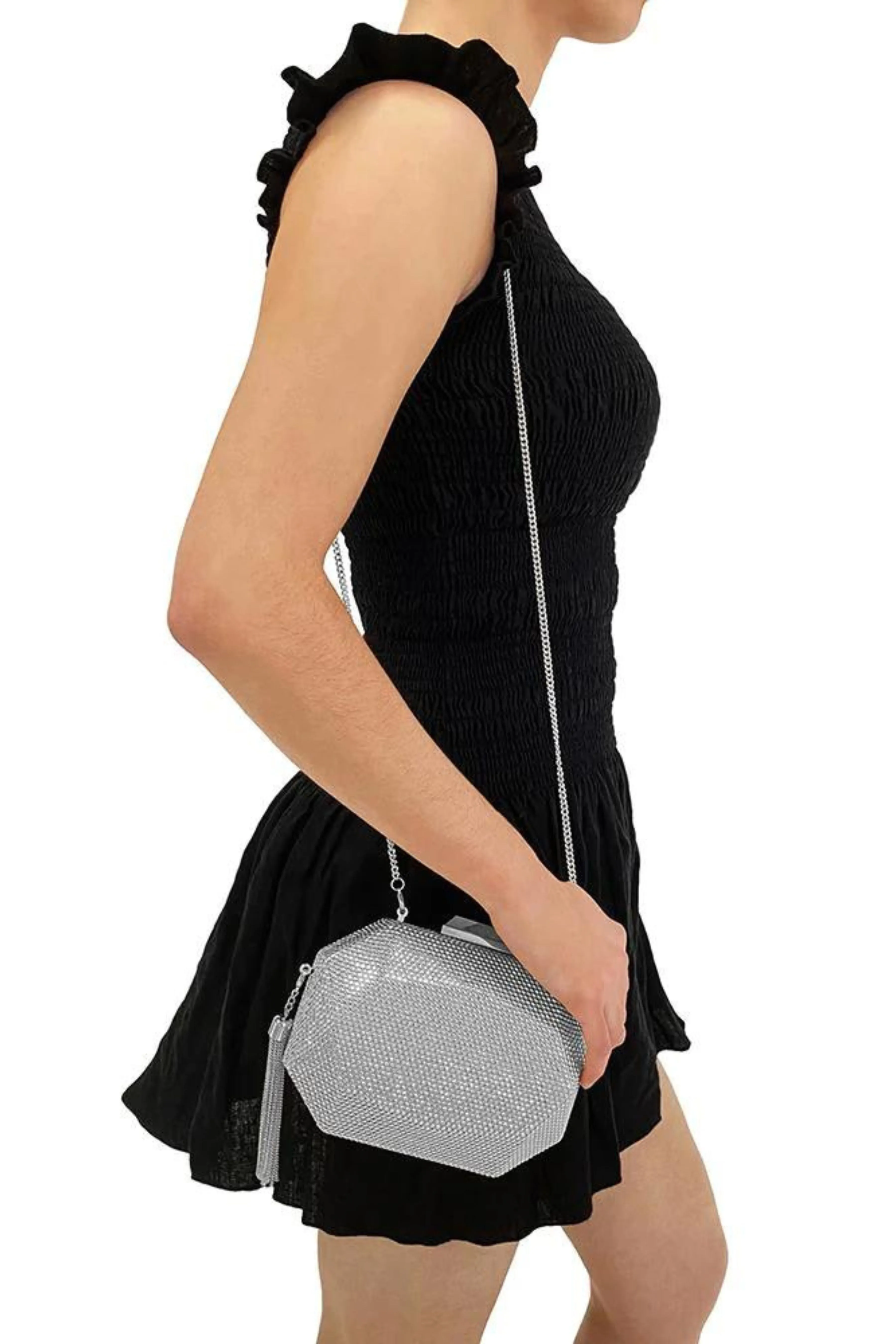 Tilly Hotfix Clutch with Tassel - Silver