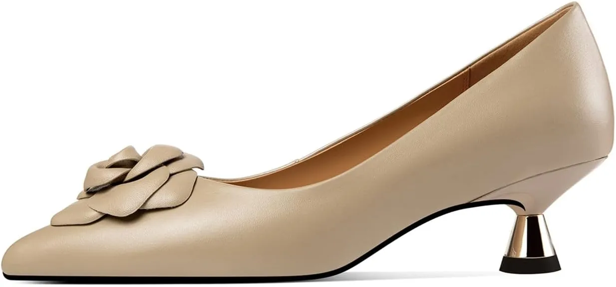 TinaCus Genuine Leather Pointed Toe Handmade Flower Cute Kitten Heels Women's Pumps Shoes