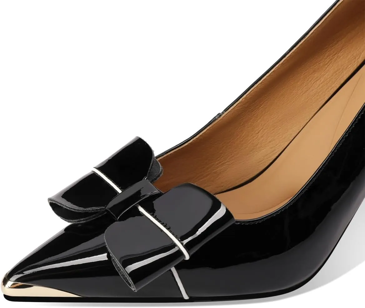 TinaCus Glossy Patent Leather Women's Pointed Toe Handmade Bowknot Stiletto High Heels Trendy Pumps Shoes