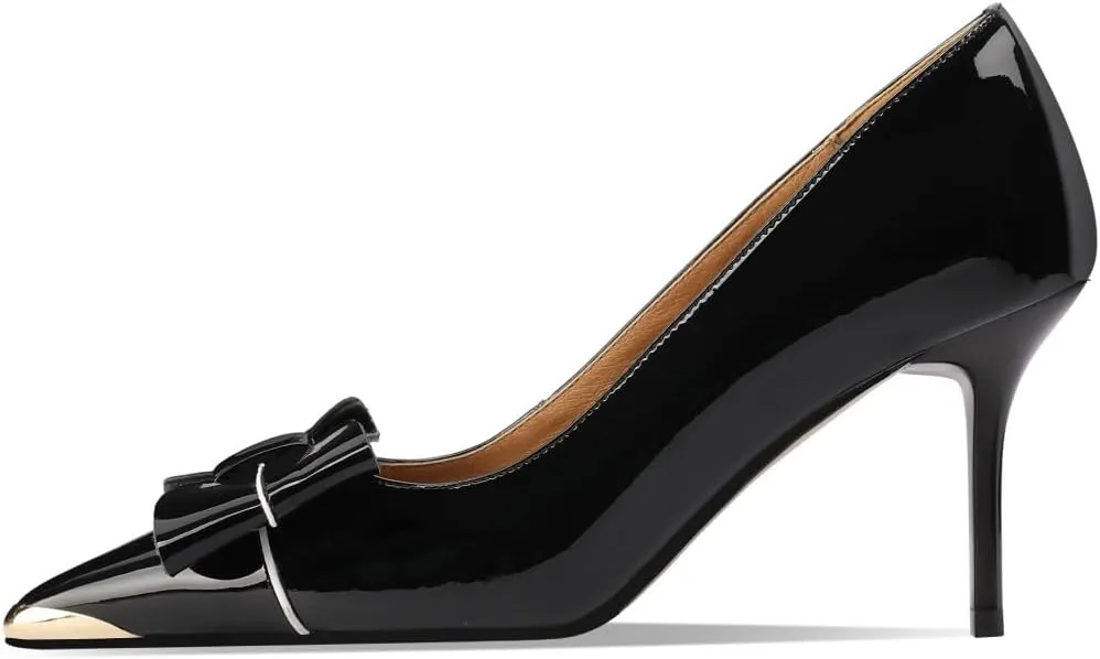 TinaCus Glossy Patent Leather Women's Pointed Toe Handmade Bowknot Stiletto High Heels Trendy Pumps Shoes