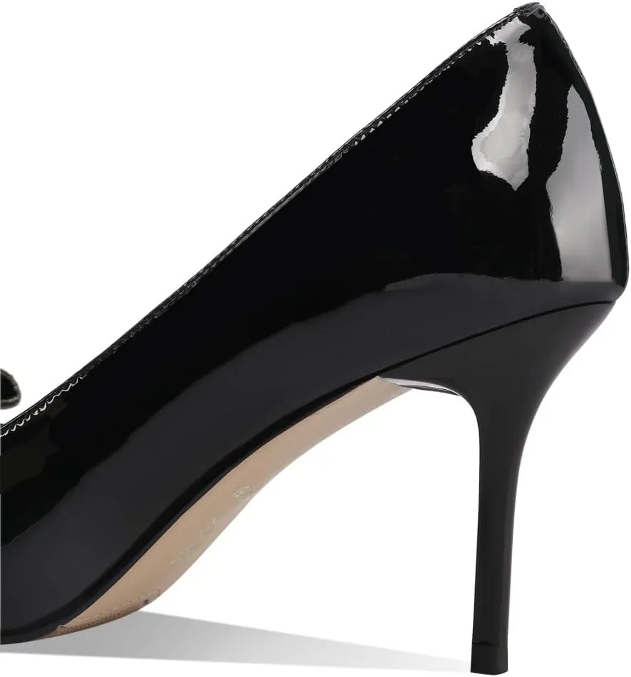 TinaCus Glossy Patent Leather Women's Pointed Toe Handmade Bowknot Stiletto High Heels Trendy Pumps Shoes