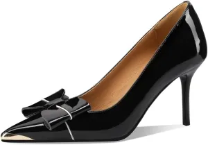 TinaCus Glossy Patent Leather Women's Pointed Toe Handmade Bowknot Stiletto High Heels Trendy Pumps Shoes