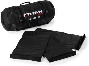 Titan Fitness 50-125 LB PRO Strongman Sandbags, Double Layer, 1050D Cordura, Black, Carry Home Gym Training