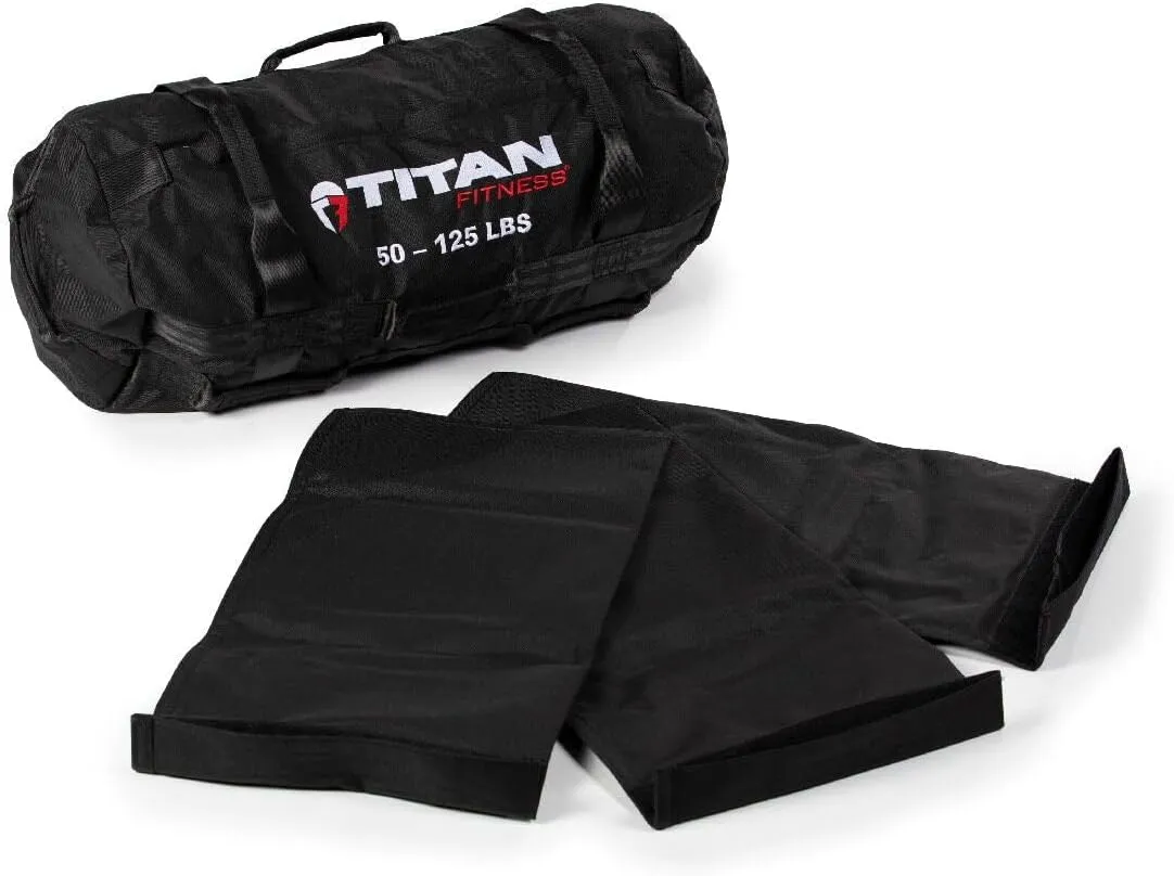 Titan Fitness 50-125 LB PRO Strongman Sandbags, Double Layer, 1050D Cordura, Black, Carry Home Gym Training