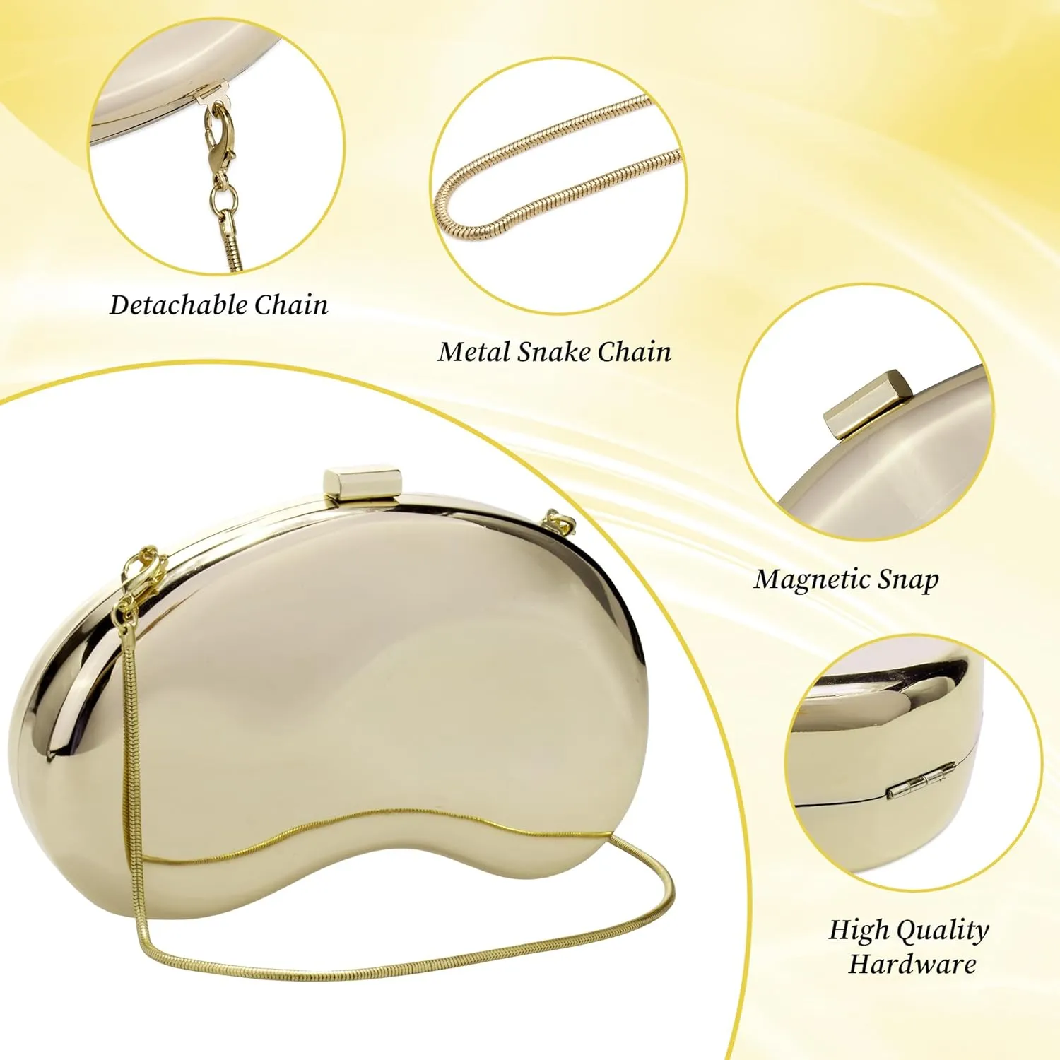 Tmore Clutch Purses for Women Evening Handbags with Chain Metallic Purse Cute Shell Purse Clutch Bag for Wedding Party Prom