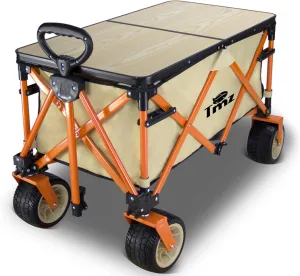 TMZ Heavy Duty Collapsible Wagon Cart with Built-in Folding Table Board - Multi-Function Utility Cart for Camping, Beach, Picnic, Sports, Shopping & Outdoor Activities(Beige)