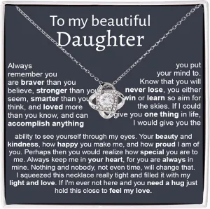 To My Beautiful Daughter Necklace, Daughter Necklace From Mom With Luxury Box, Daughter Gift From Mom, Daughter Birthday Gifts From Mom, Love Knot Necklace For Daughter, Mother Daughter Necklace
