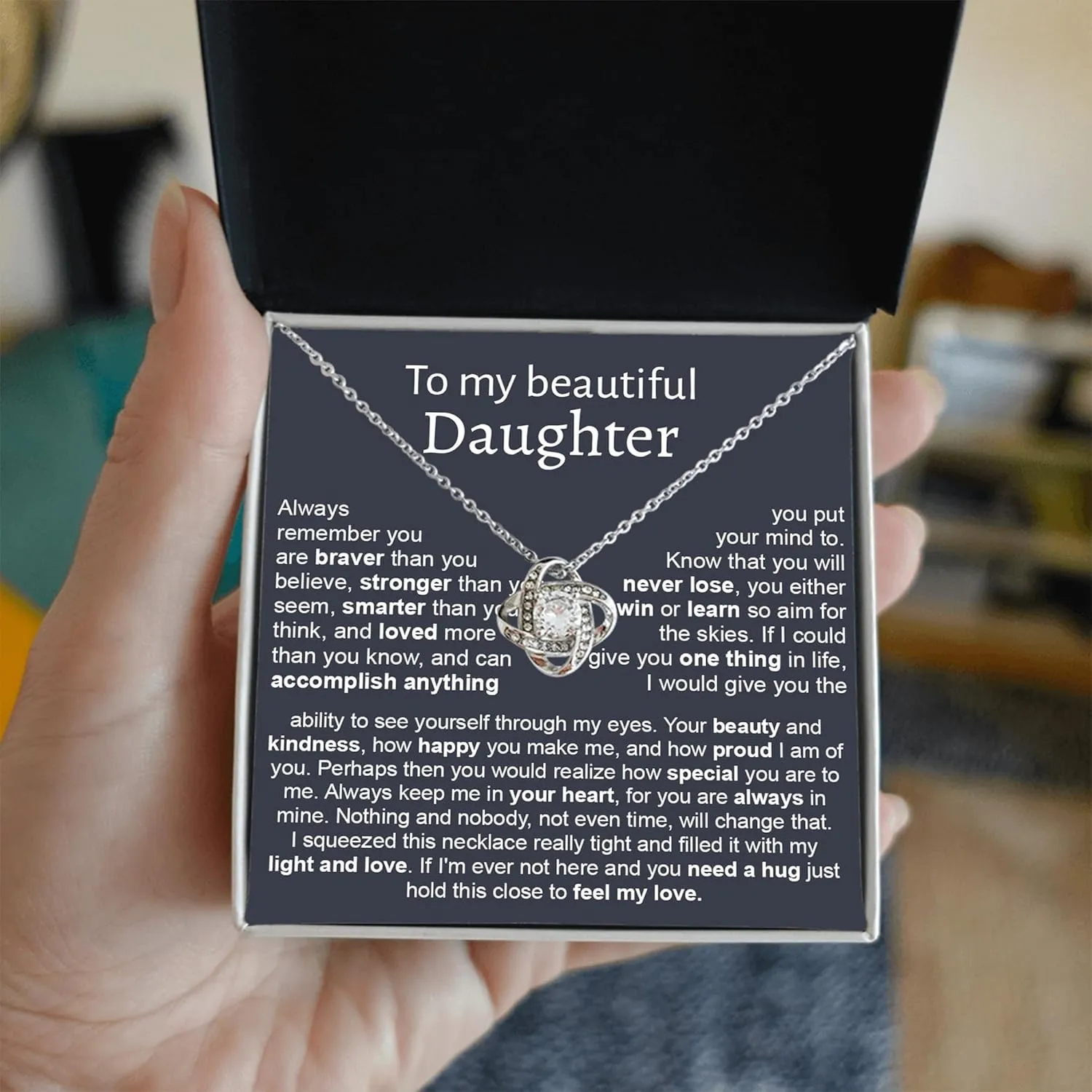 To My Beautiful Daughter Necklace, Daughter Necklace From Mom With Luxury Box, Daughter Gift From Mom, Daughter Birthday Gifts From Mom, Love Knot Necklace For Daughter, Mother Daughter Necklace