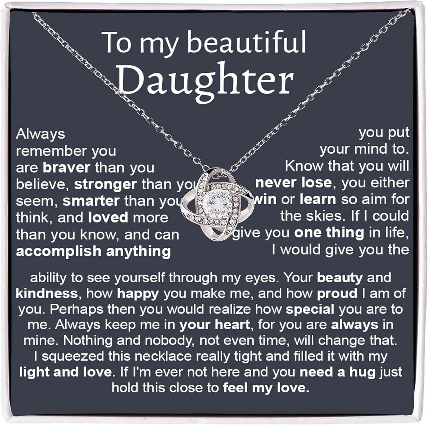 To My Beautiful Daughter Necklace, Daughter Necklace From Mom With Luxury Box, Daughter Gift From Mom, Daughter Birthday Gifts From Mom, Love Knot Necklace For Daughter, Mother Daughter Necklace