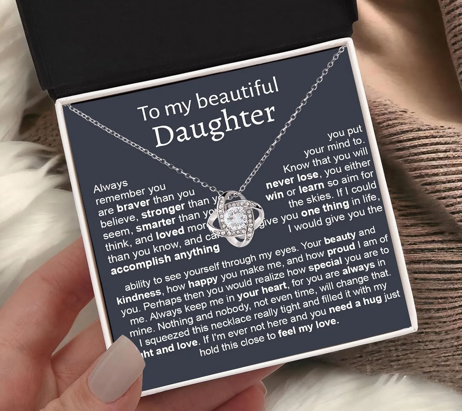 To My Beautiful Daughter Necklace, Daughter Necklace From Mom With Luxury Box, Daughter Gift From Mom, Daughter Birthday Gifts From Mom, Love Knot Necklace For Daughter, Mother Daughter Necklace