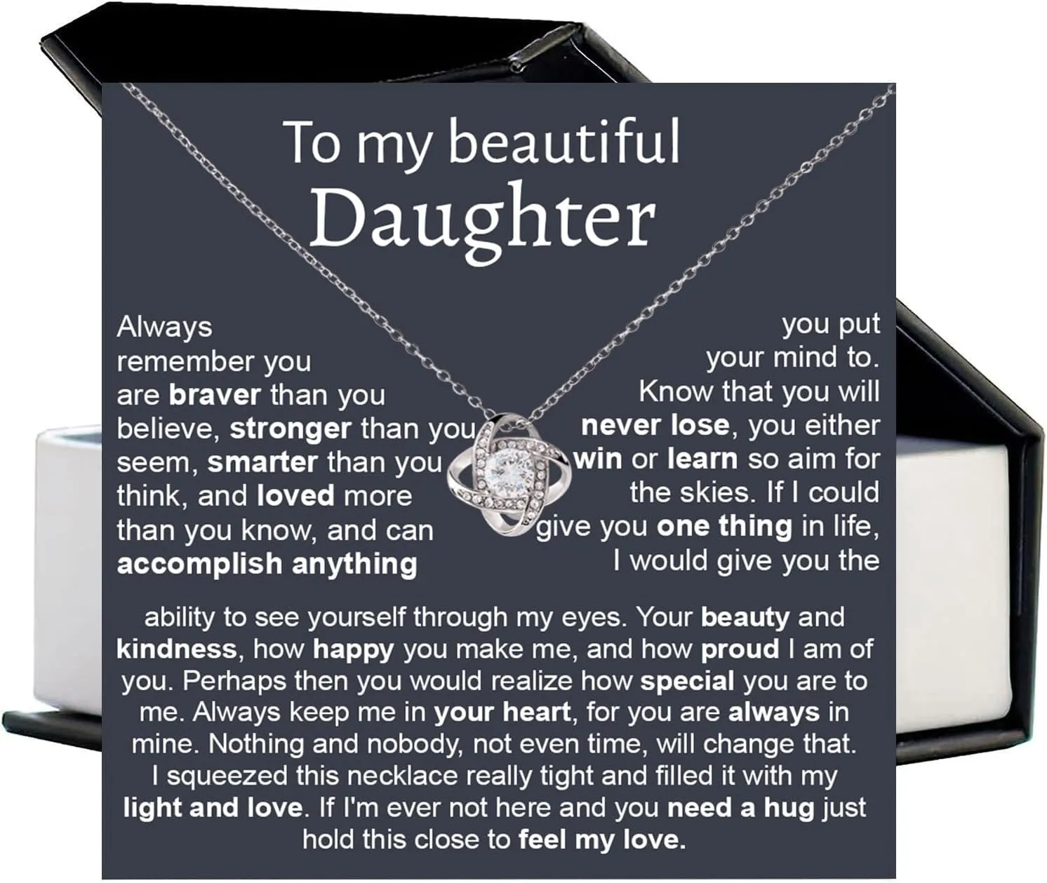 To My Beautiful Daughter Necklace, Daughter Necklace From Mom With Luxury Box, Daughter Gift From Mom, Daughter Birthday Gifts From Mom, Love Knot Necklace For Daughter, Mother Daughter Necklace