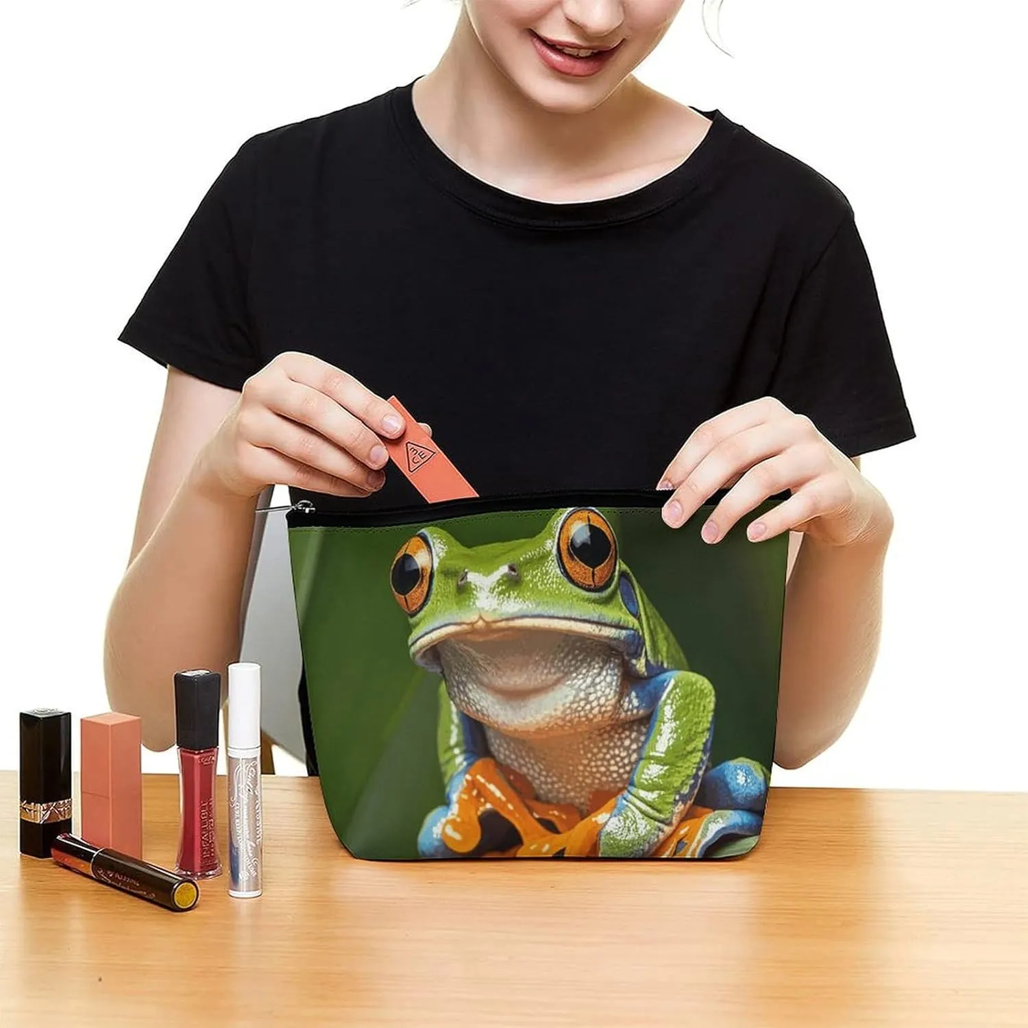 Toiletry Bag for Women Peace Tree Frog Cosmetic Bag Portable Capacity Travel Makeup Bags with Zipper Lightweight Cute Beauty Makeup Organizer for Traveling, Accessories, Essentials