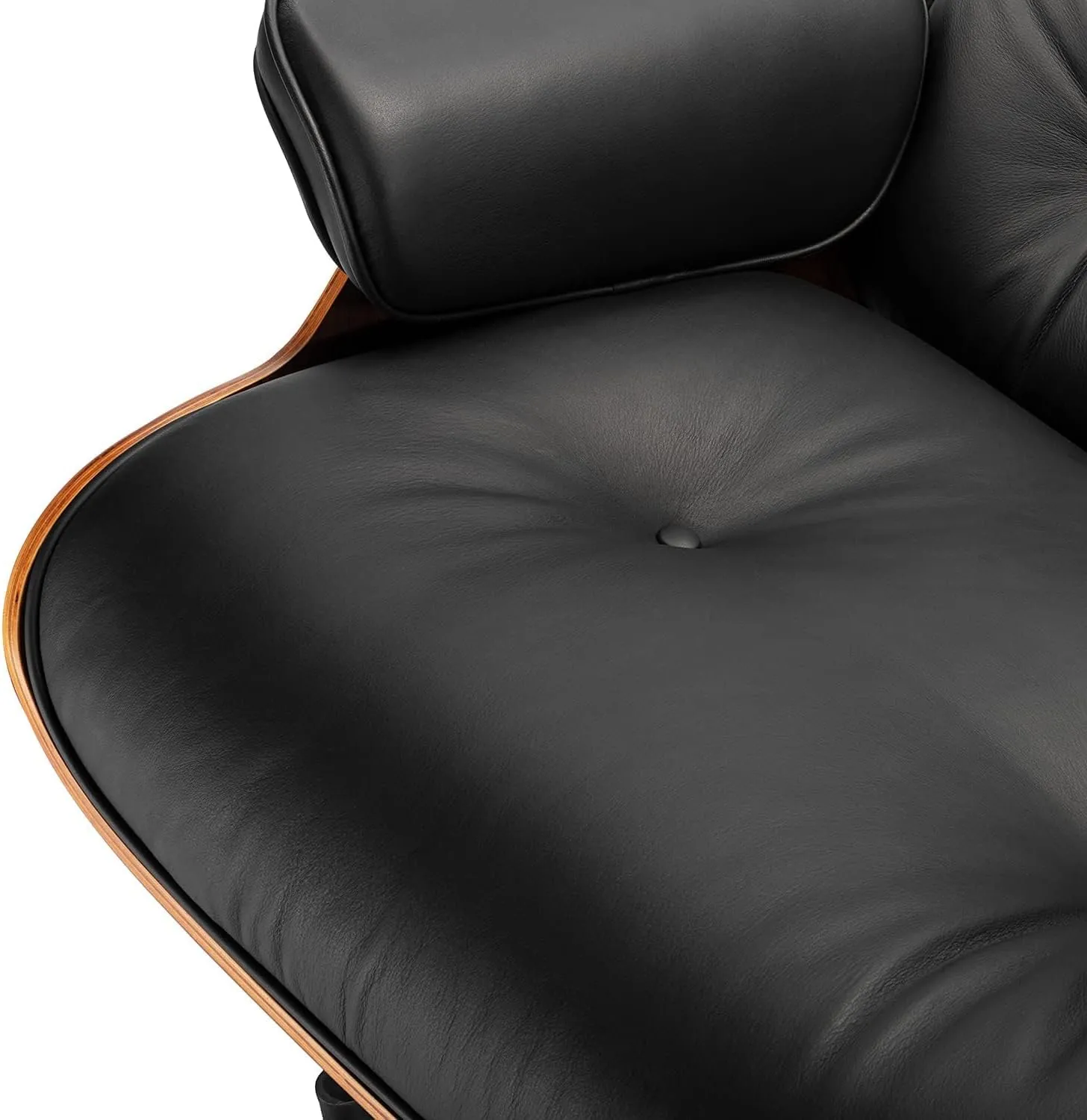 Top Black Grain Leather, Mid Century Chaise Lounge Chair and Ottoman, Modern Chair Classic Design, Heavy Duty Base Support for Living Room Study Lounge Office (Tall, Walnut-Black)