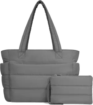 TOPDesign Puffer Tote Bag for Women, Lightweight Puffy Handbag with Compartments, Quilted Shoulder Bag for Work, Travel, Gym