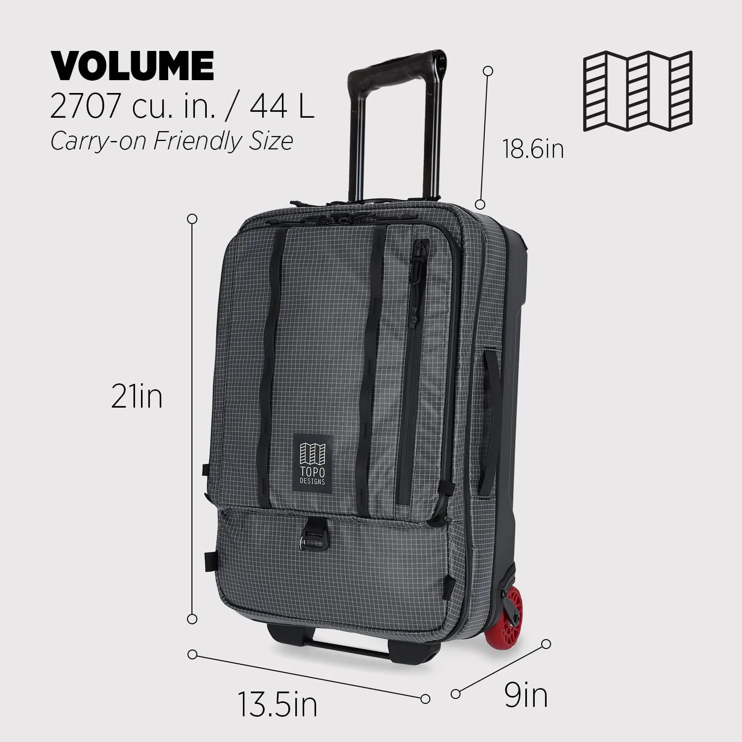 Topo Designs Apex Global Travel Roller Bag, Nylon Ripstop Fabric, Weatherproof Carry-on Rolling Suitcase, Made with 100% Recycled Materials