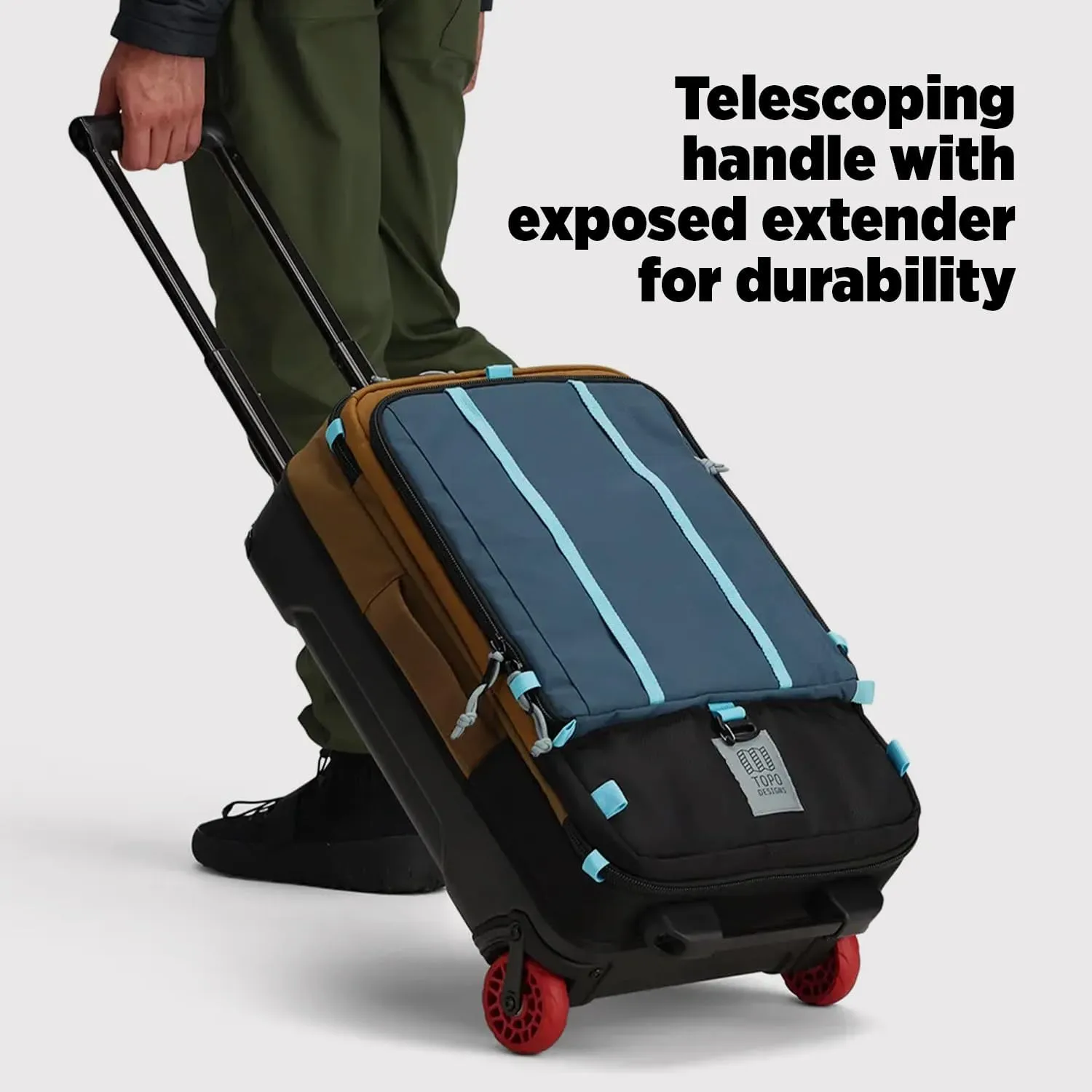 Topo Designs Global Travel Roller Bag Suitcase, Carry-On Friendly, 3 Carry Options, Smooth Heavy Duty Wheels, Telescoping Handle, Designed in Denver CO USA, 2024 Model (Navy)
