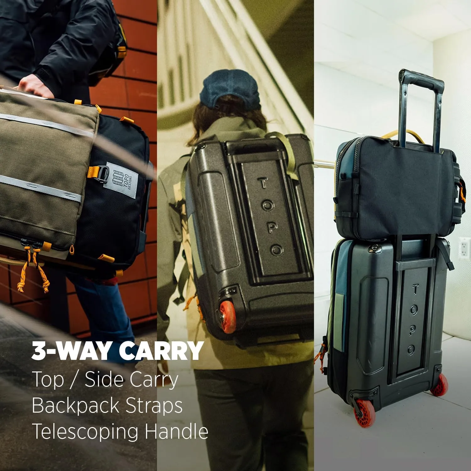Topo Designs Global Travel Roller Bag Suitcase, Carry-On Friendly, 3 Carry Options, Smooth Heavy Duty Wheels, Telescoping Handle, Designed in Denver CO USA, 2024 Model (Navy)